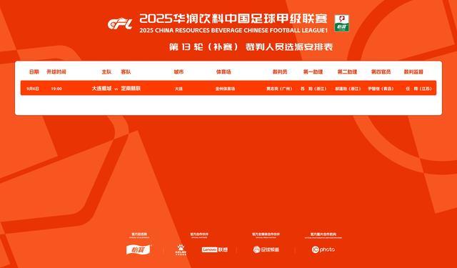 官方：贾志亮将执法中甲第13轮补赛大连鲲城vs定南赣联